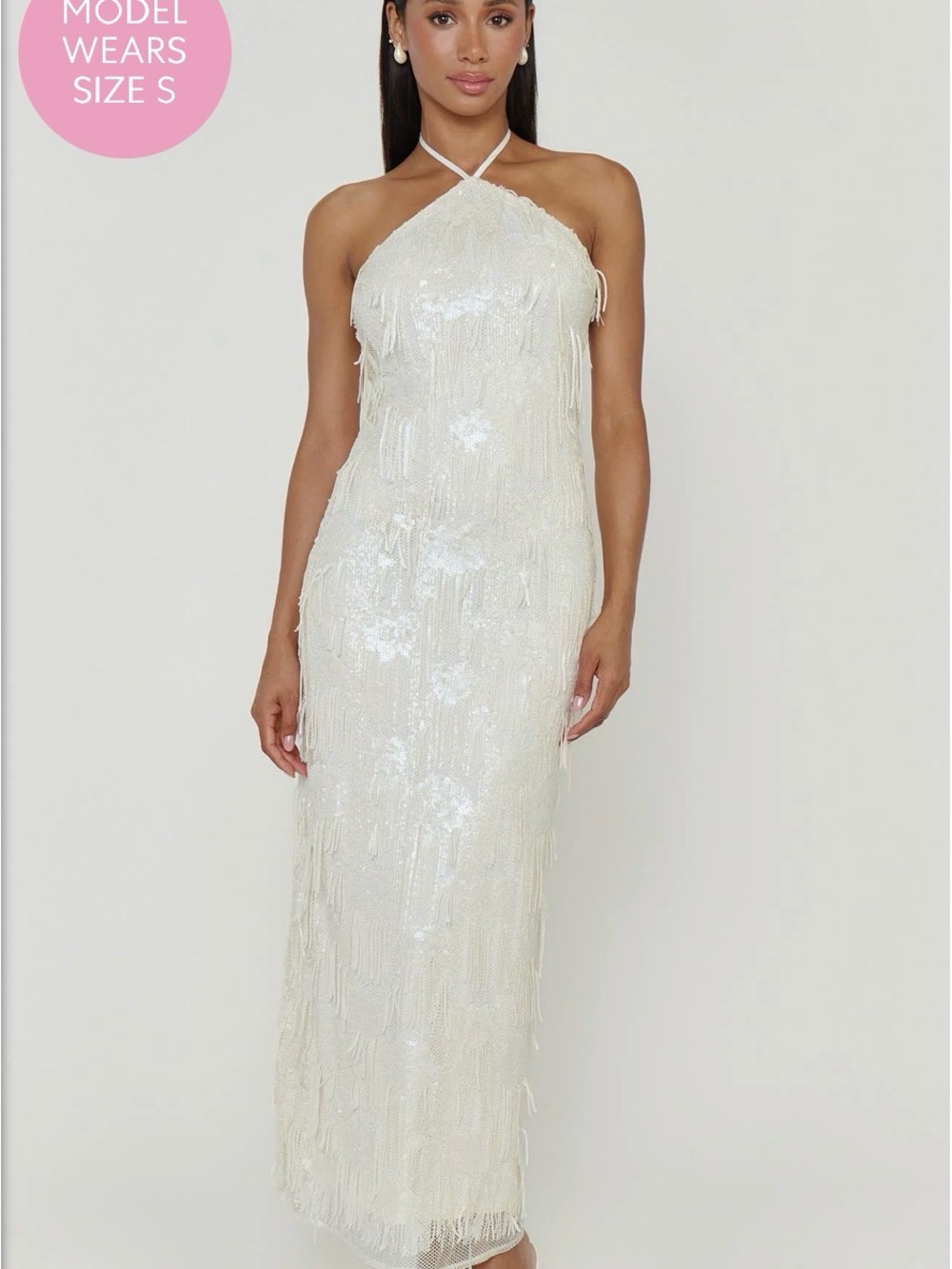 Show Me Your MuMu Julianna Maxi Dress ~ White Fringe Sequins